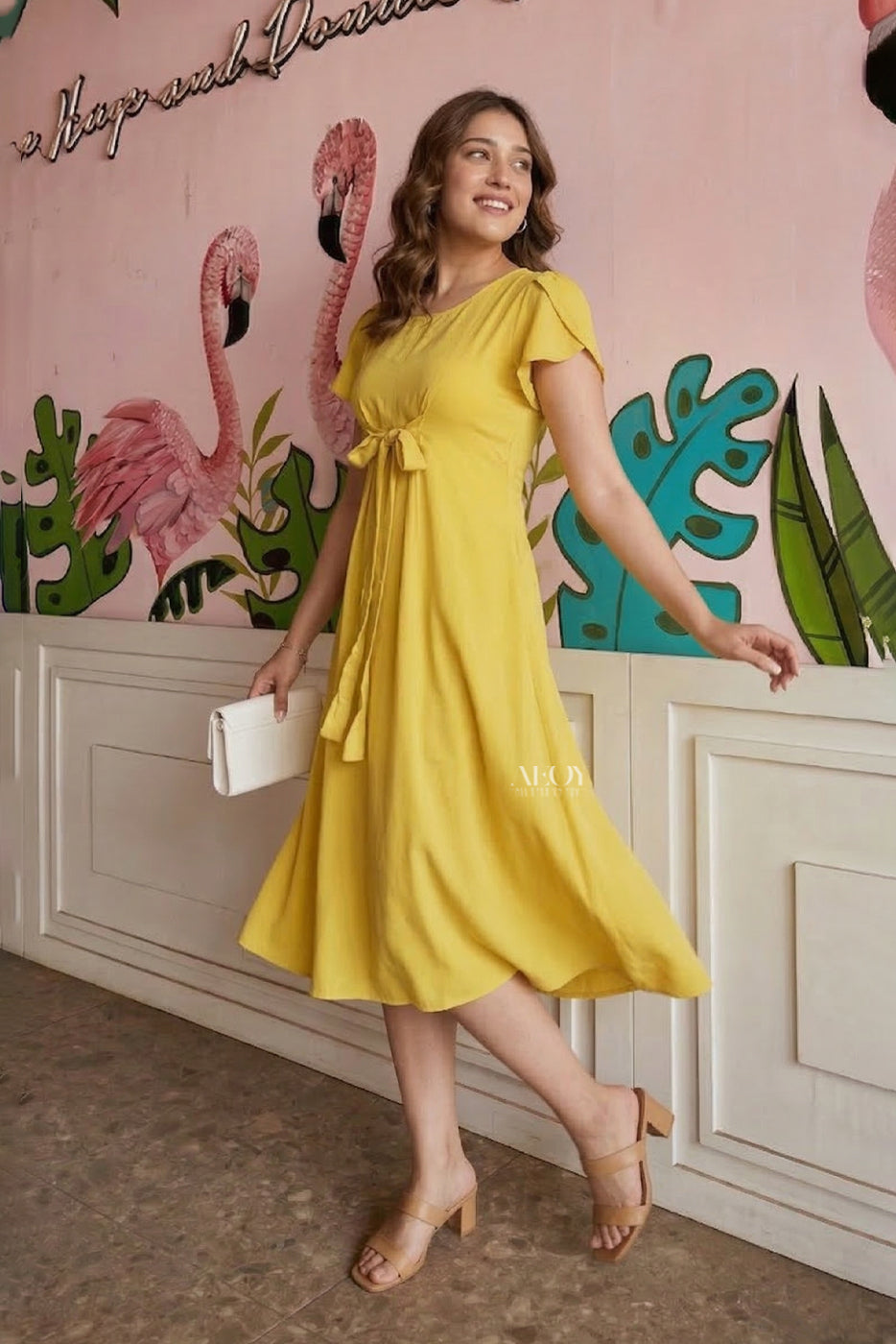 yellow maxi dress casual Lotty Linen 100% Cotton Lined Adjustable spaghetti straps V Women's Maxi Dress A Line