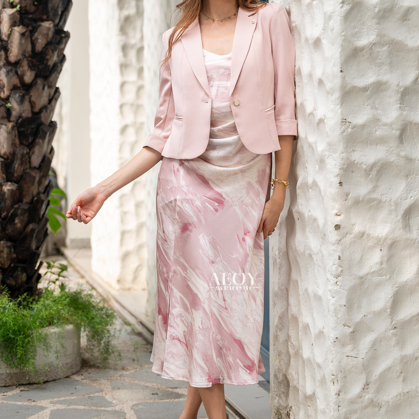 Pink dress with blazer