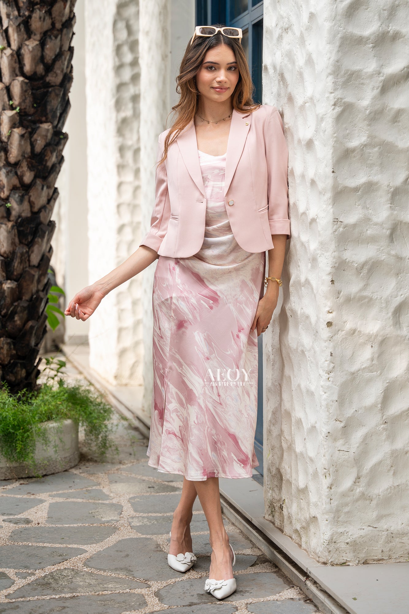 Pink dress with blazer