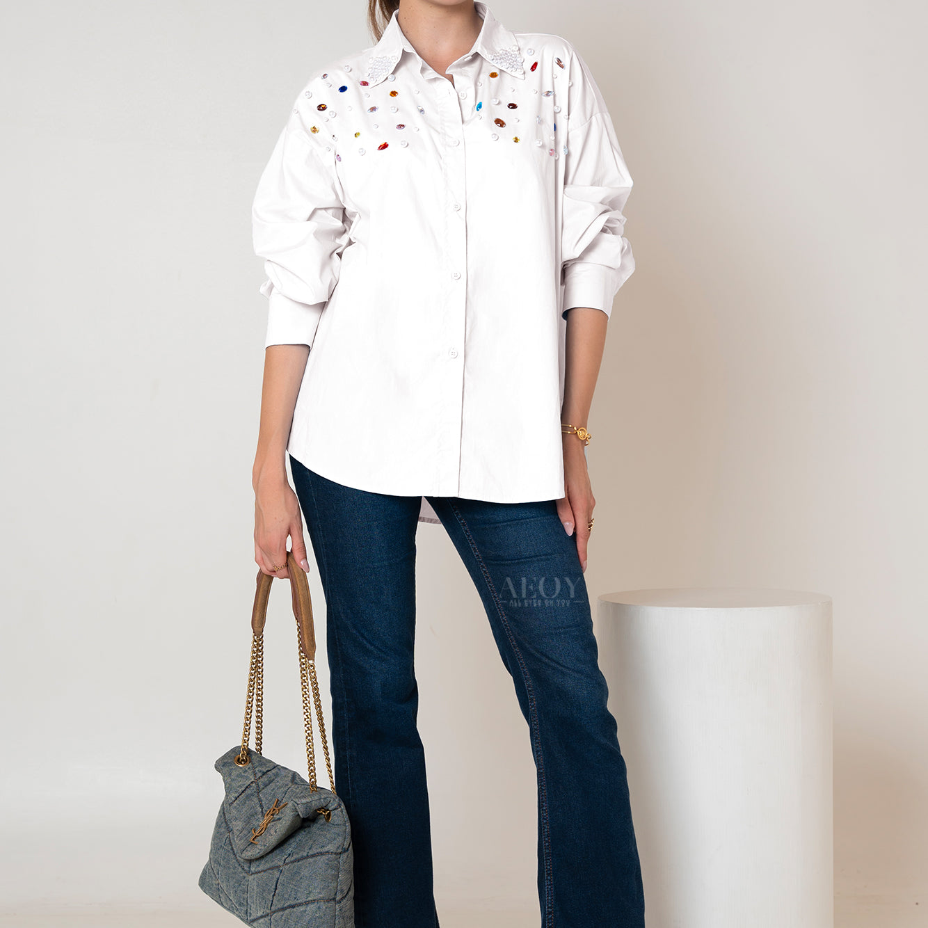 Pearl Embellished White -Shirt