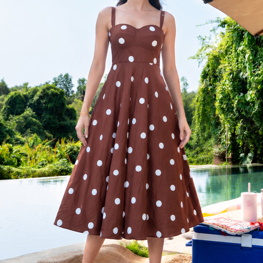 Brown polka midi dress
