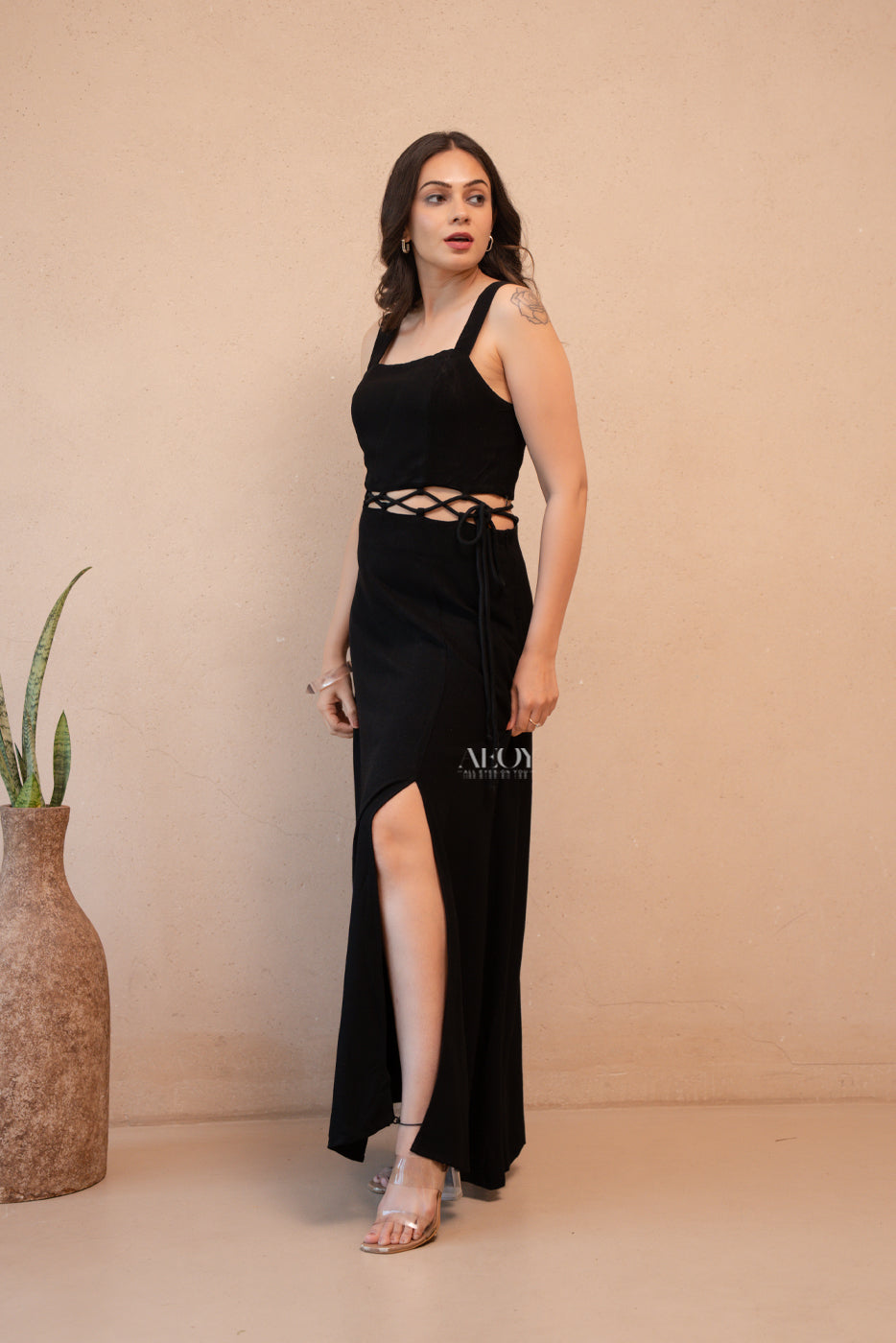Stylish black evening dress women