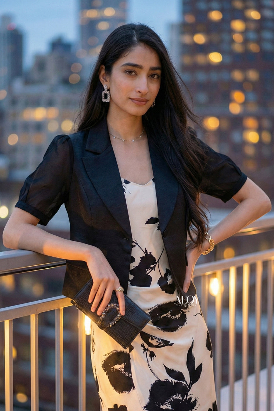 White Satin Slit Dress With Blazer