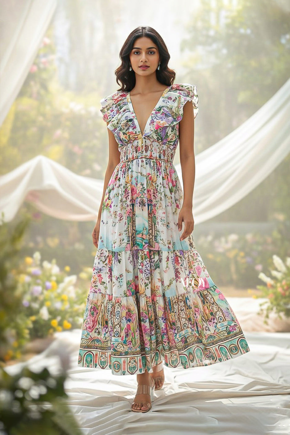 Floral Printed Ruffle-Maxi Dress