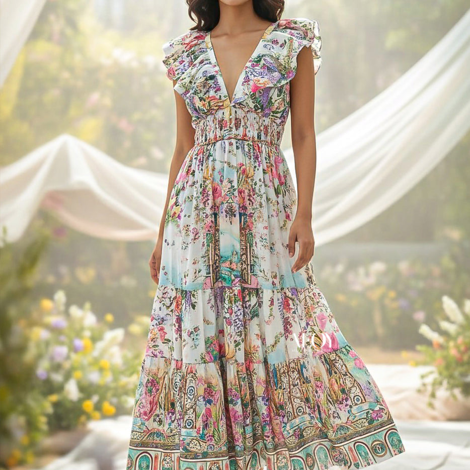 Floral Printed Ruffle-Maxi Dress