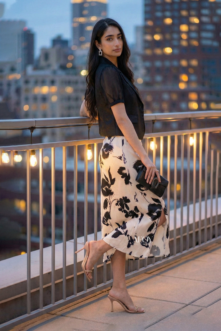 White Satin Slit Dress With Blazer