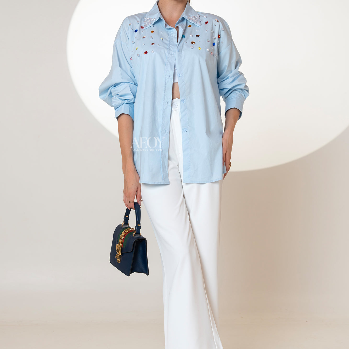 Pearl Embellished Blue -Shirt