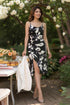 Black satin slit dress with blazer