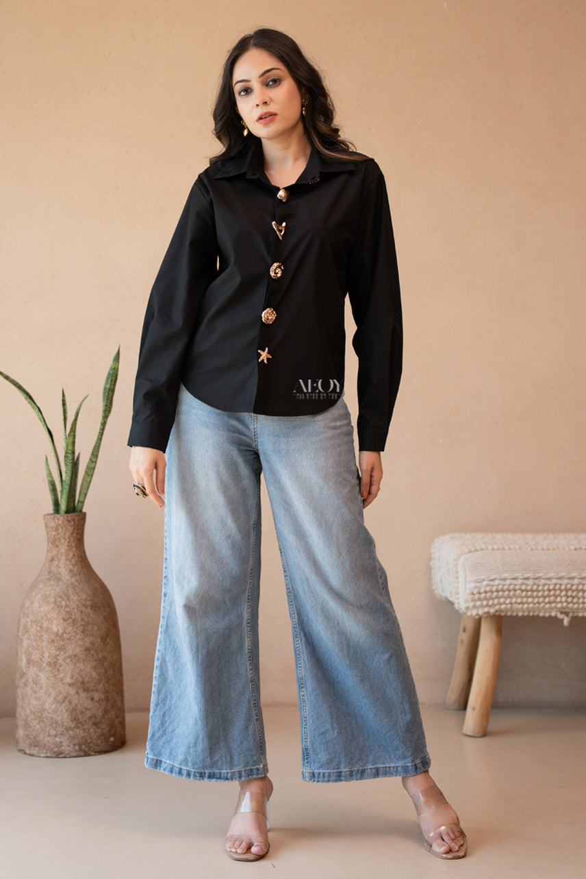 Black Detailed Cotton Shirt