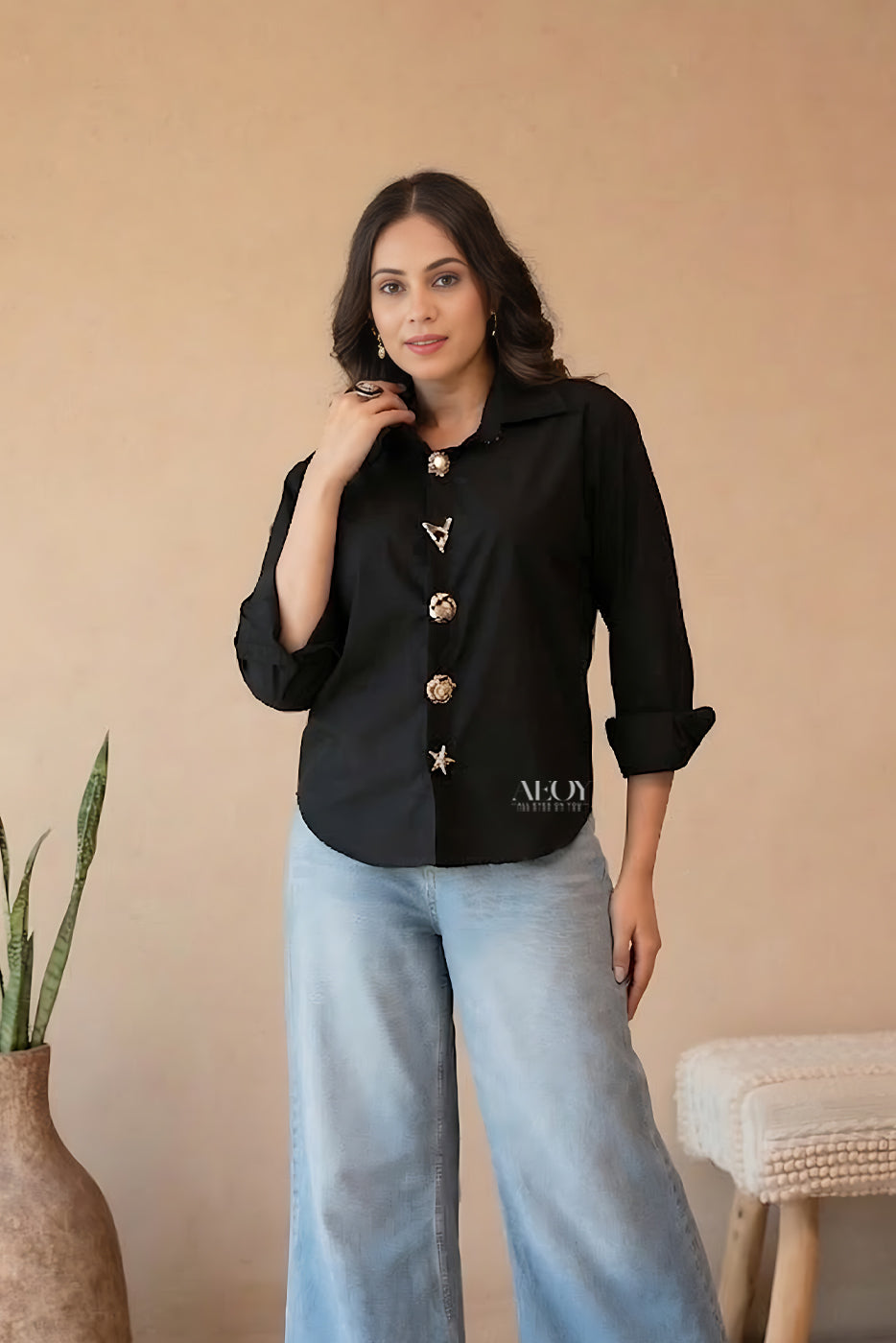 Black Detailed Cotton Shirt