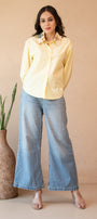 Yellow Floral Embellished Cotton Shirt