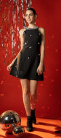 Pearled Round Neck Black-Party Dress