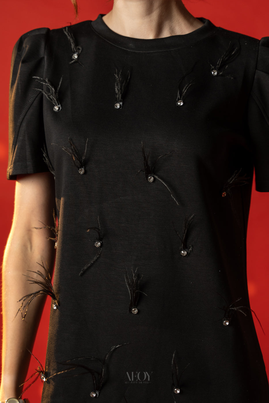 Feather Trim- Party Dress