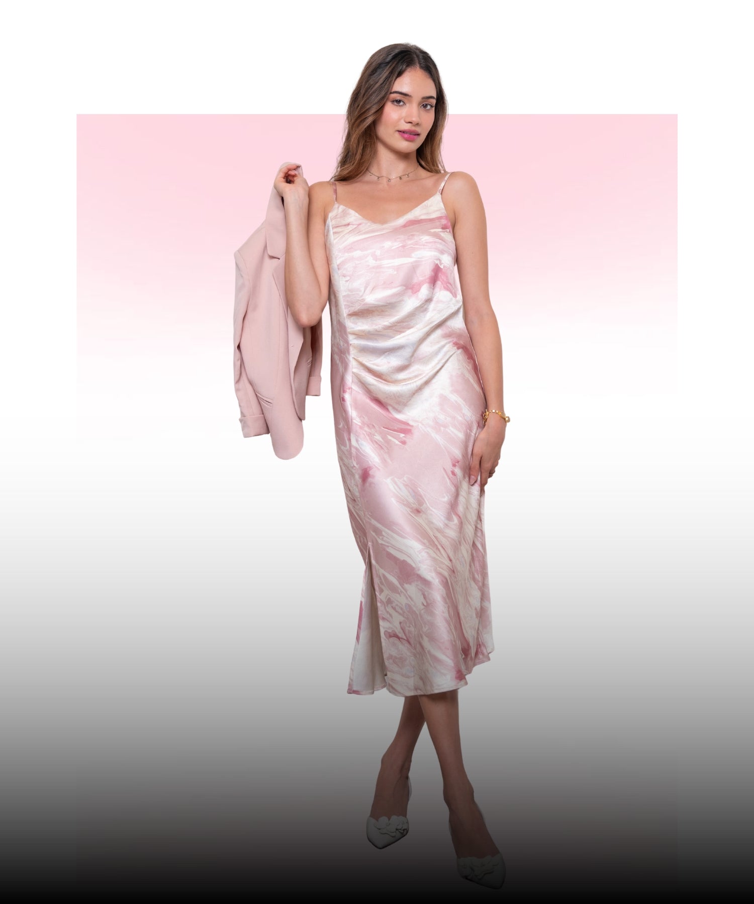 Pink Satin Slit Dress