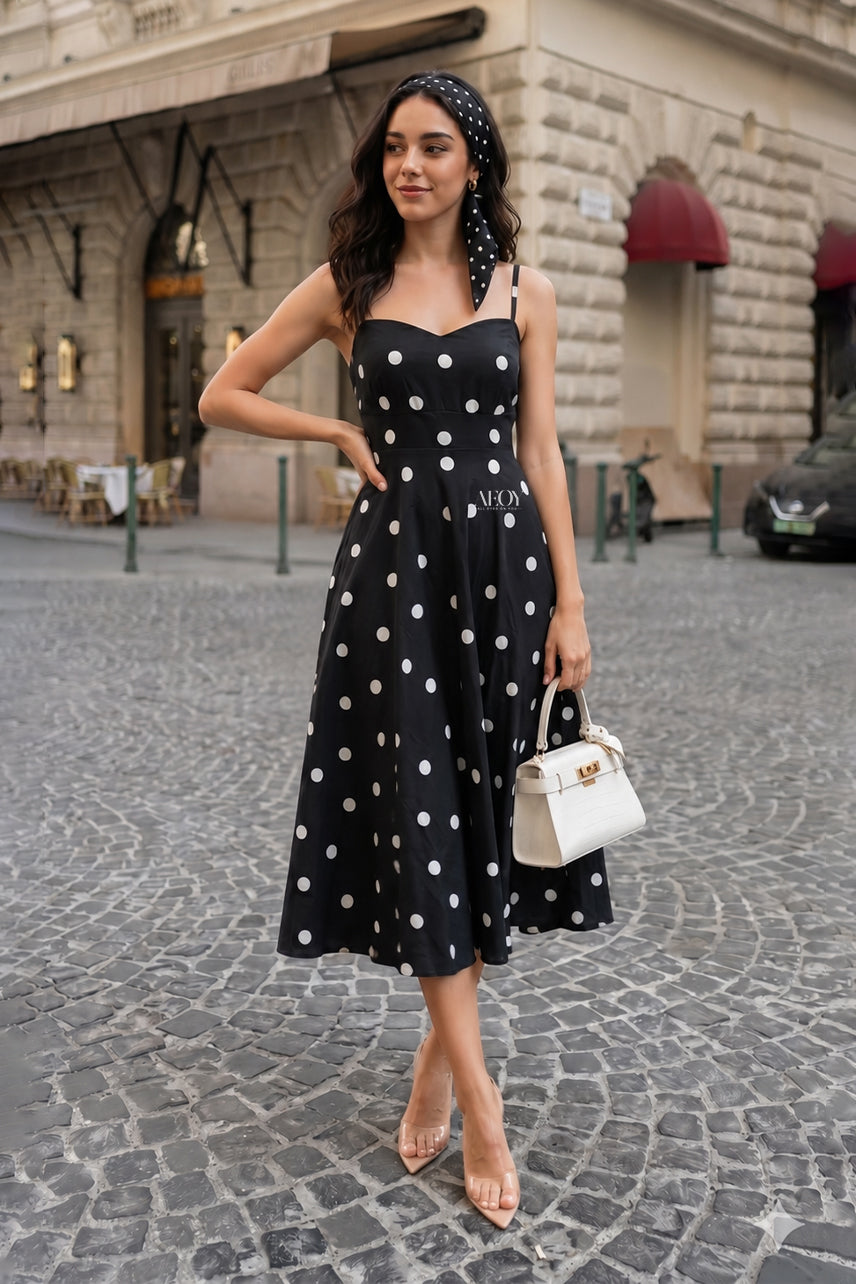 Nero Polka Midi Dress