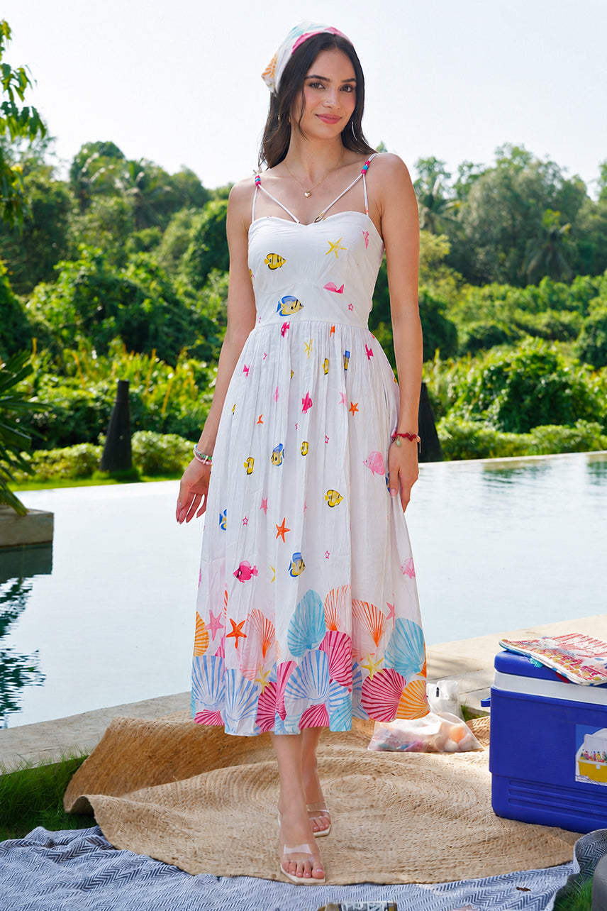 Marine print midi dress
