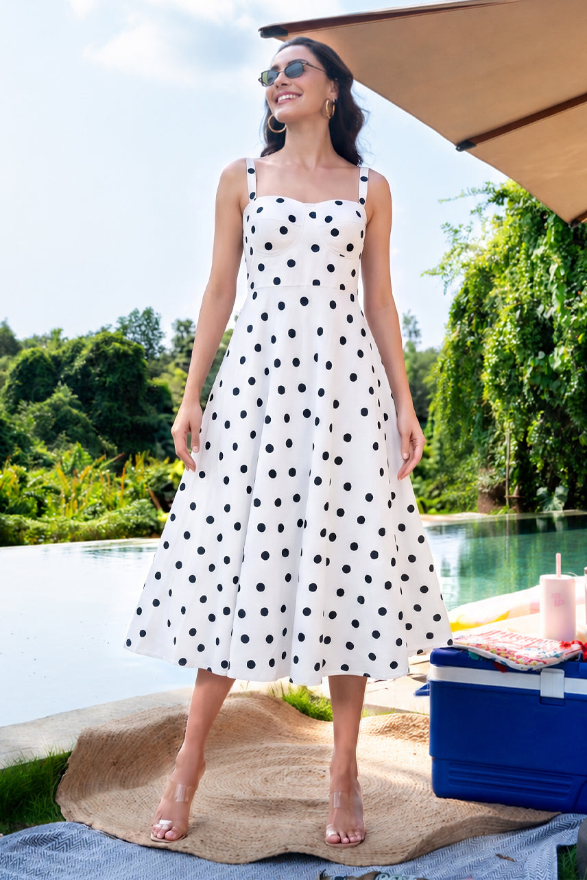 White polka midi dress
