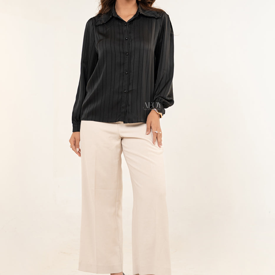 Black Striped Collared -Shirt