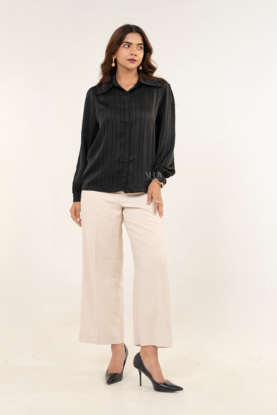 Black Striped Collared -Shirt