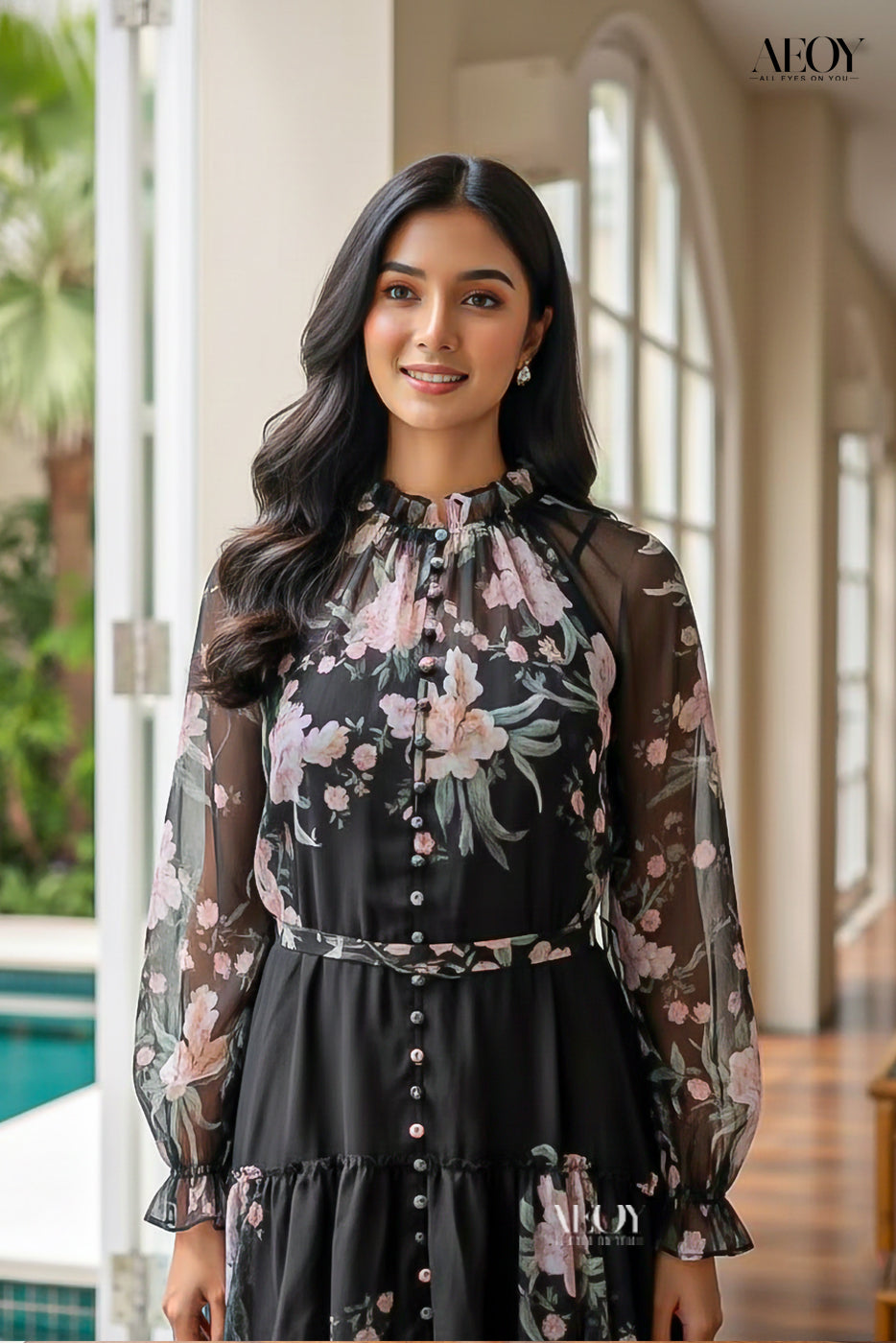 Black Floral -Mini Dress