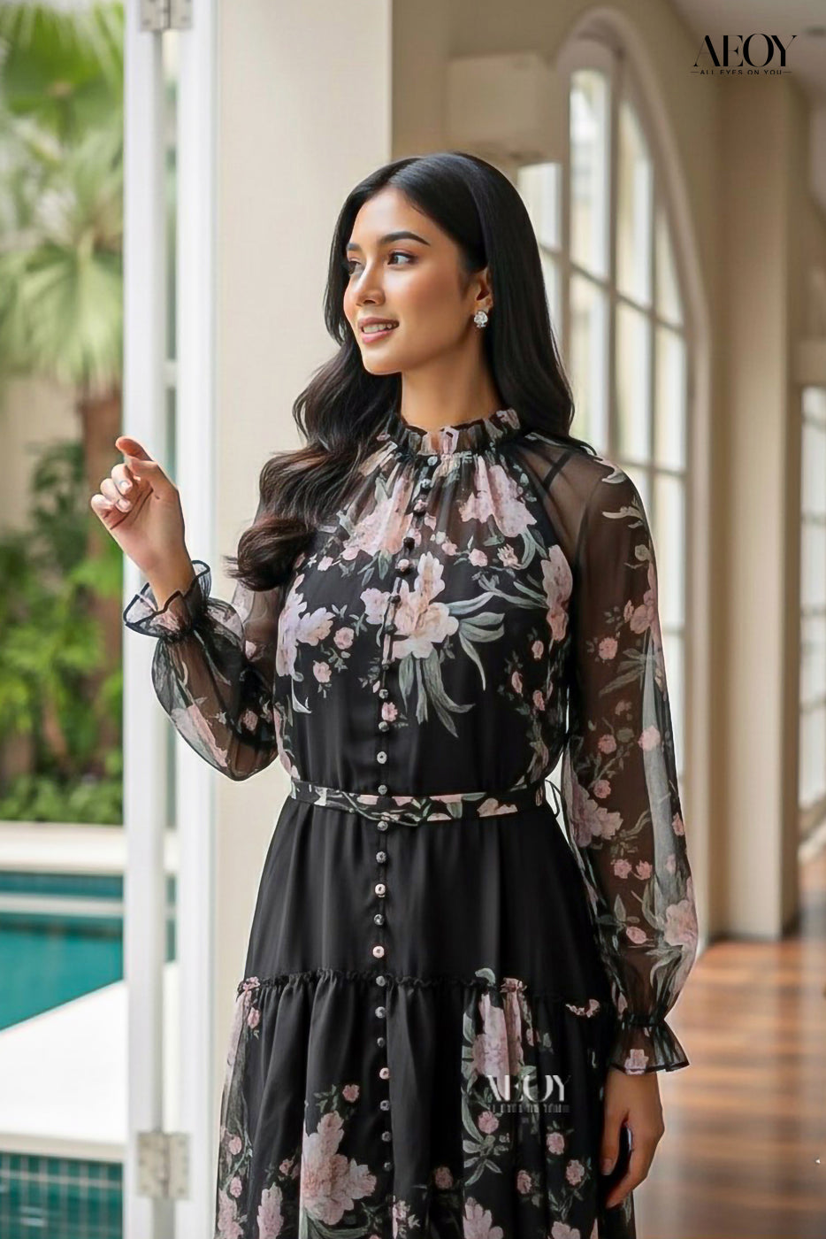 Black Floral -Mini Dress