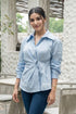 Fitted blue cotton shirt women