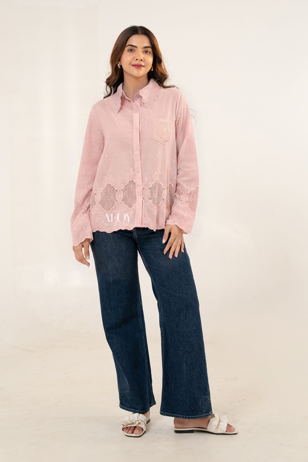 Pink Schiffli Cotton -Shirt