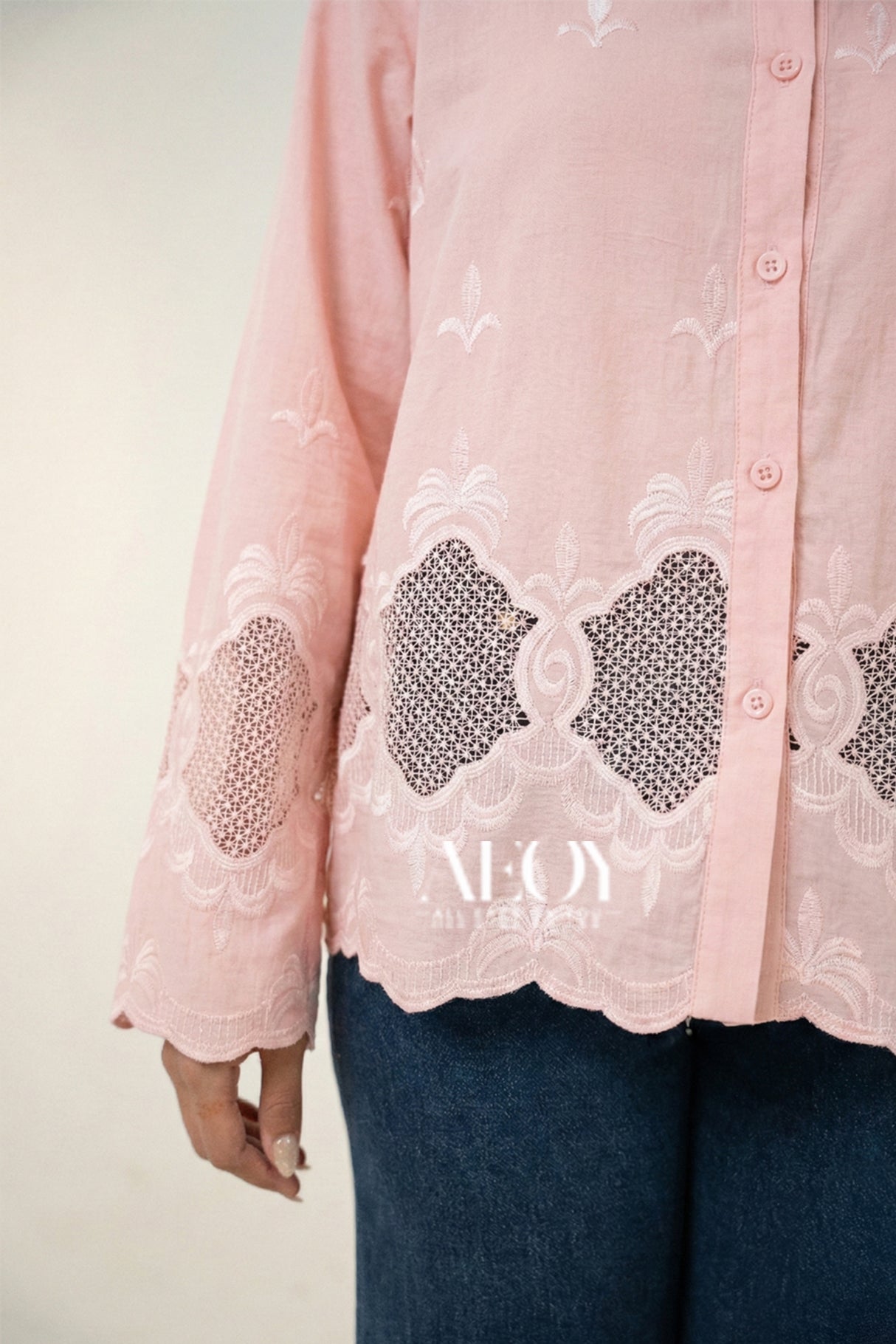 Pink Schiffli Cotton -Shirt