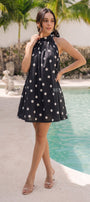 Black polka mini dress women