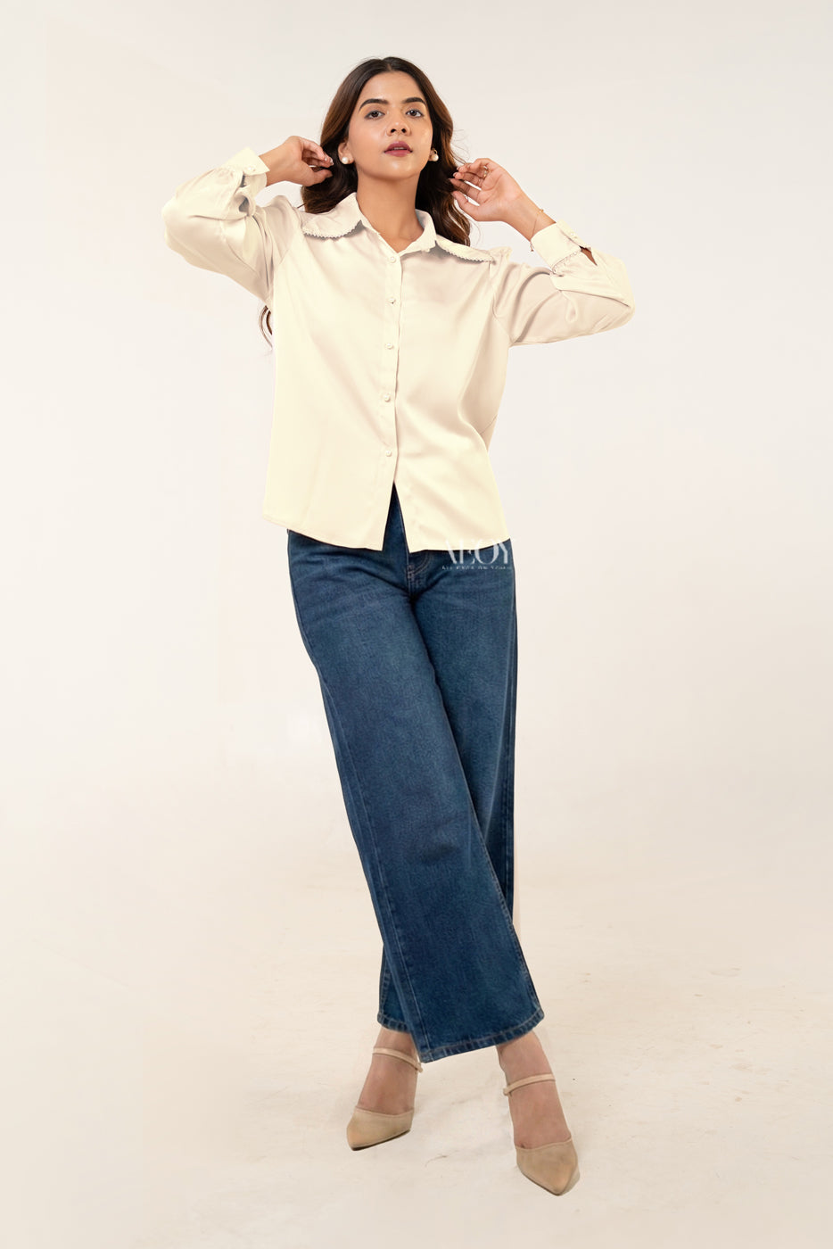 Off White Pearl Detail -Shirt