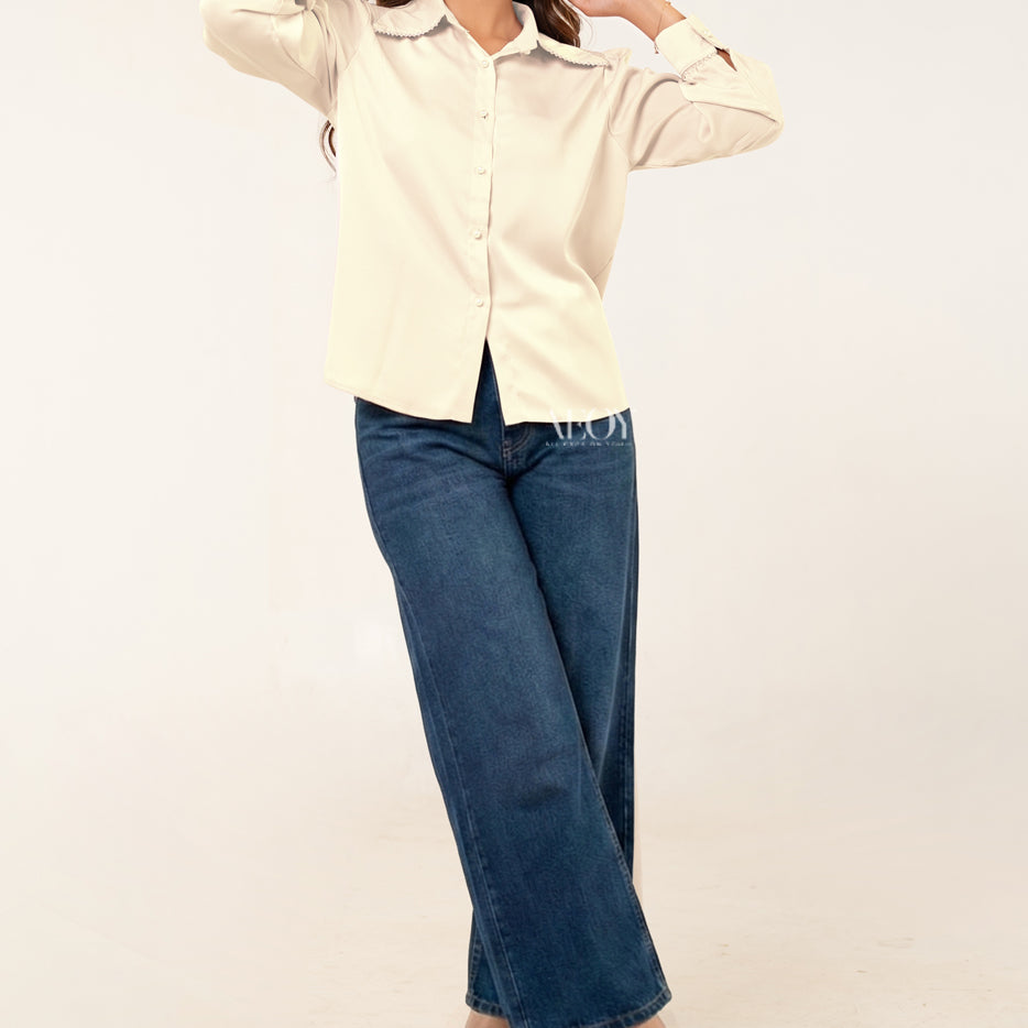 Off white pearl detail shirt women