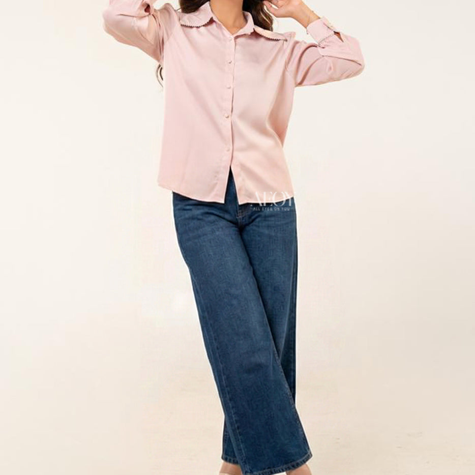 Blush pink pearl detail shirt women