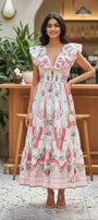 Pink Print Ruffle Maxi Dress