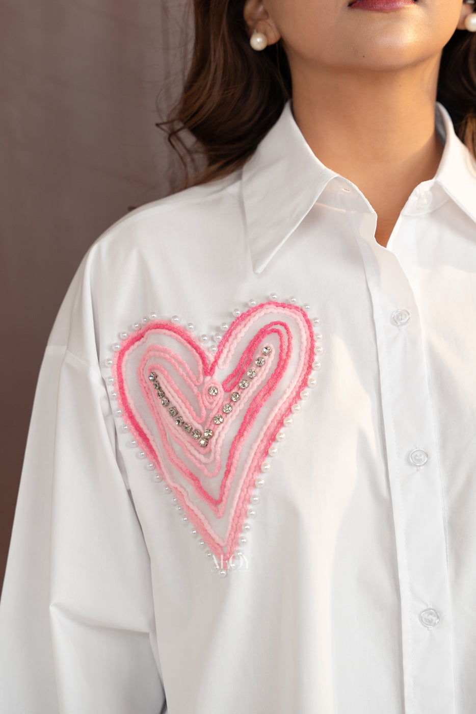 Cute white heart cotton shirt