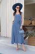 Blue A line midi dress women