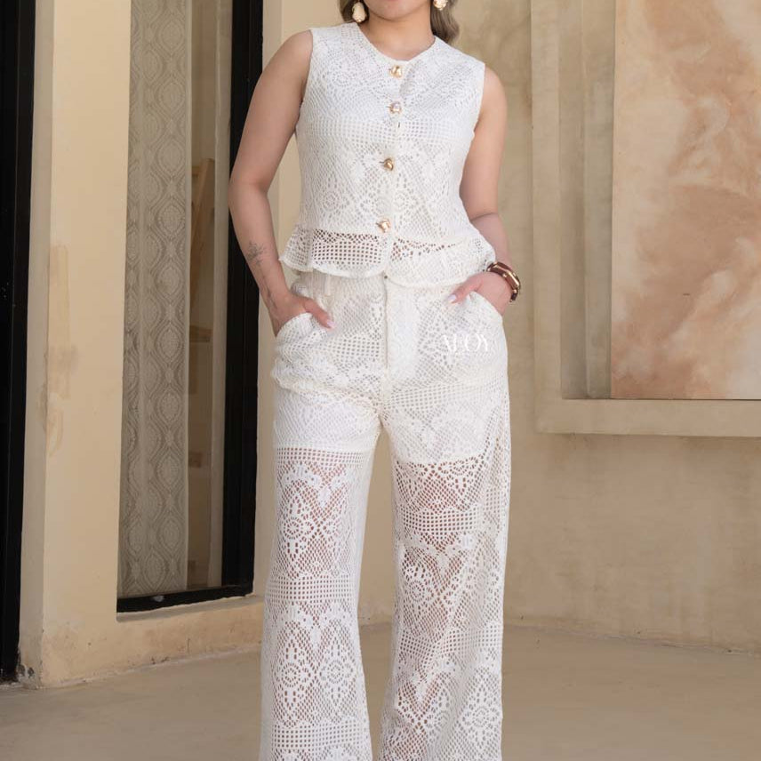 White lace co ord set women
