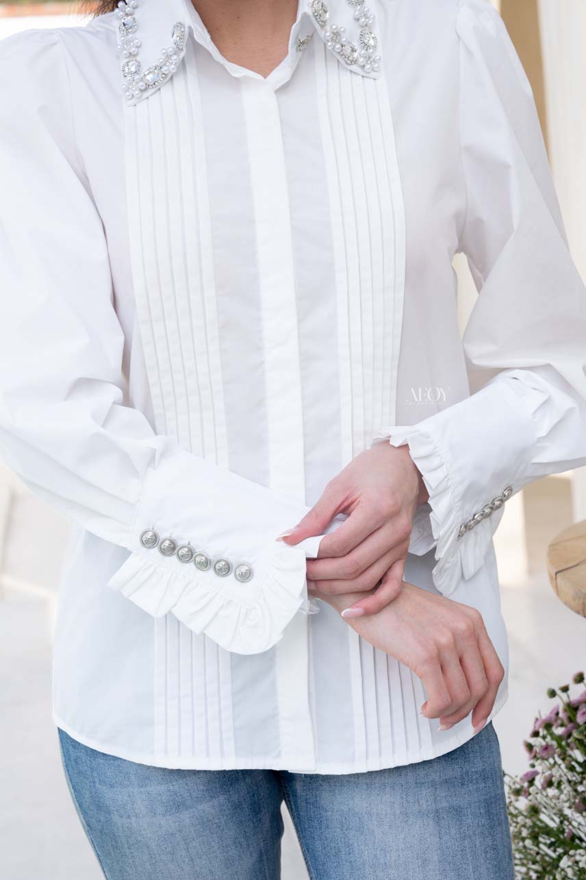 White Embellished Collar Shirt