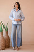 Blue cotton applique shirt women casual